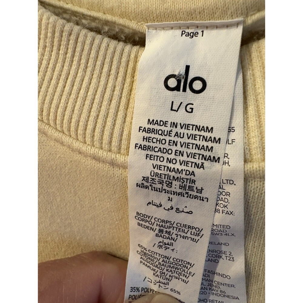 Alo Yoga Crewneck Sweatshirt Women’s L Beige Cream Oversized Pullover Logo - Picture 3 of 4